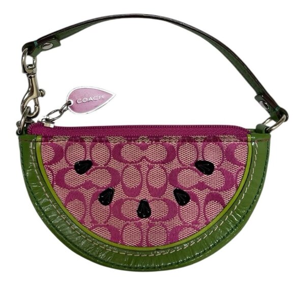 Coach Signature Watermelon Mini Bag Coin Pouch Keychain Wristlet Discontinued - Picture 2 of 4